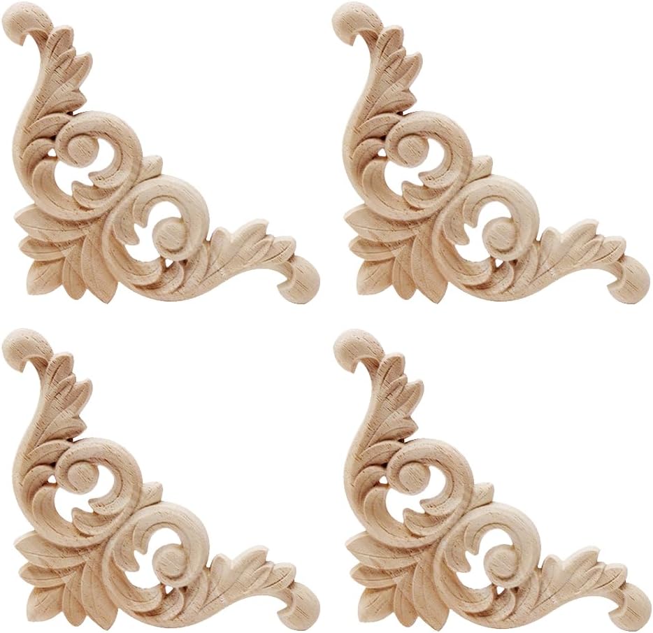 4 Pcs Wood Carving Decal Corner Applique Unpainted Door Cabinet Window Home