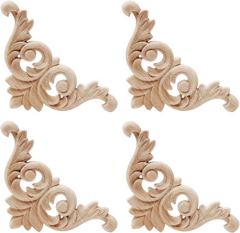 4 Pcs Wood Carving Decal Corner Applique Unpainted Door Cabinet Window Home