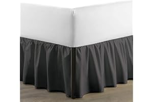 SKY BEDDINGS - King Size Ruffled Bed Skirt with Split Corners - 16 Inch Drop Dust Ruffle Bed Skirt with Platform Three Sided Coverage - 100% Microfiber, Dark Grey