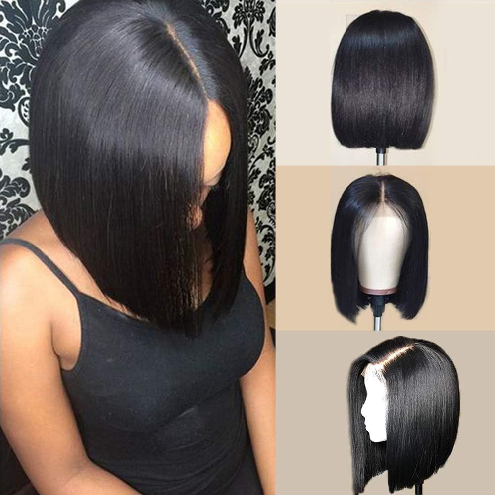 Riya Brazilian Virgin Human Hair 13x4 Lace Front Wigs Middle Part Straight Short Bob Hair Wigs with Baby Hair Pre Plucked for Black Women 150% Density (12inch - Image 3