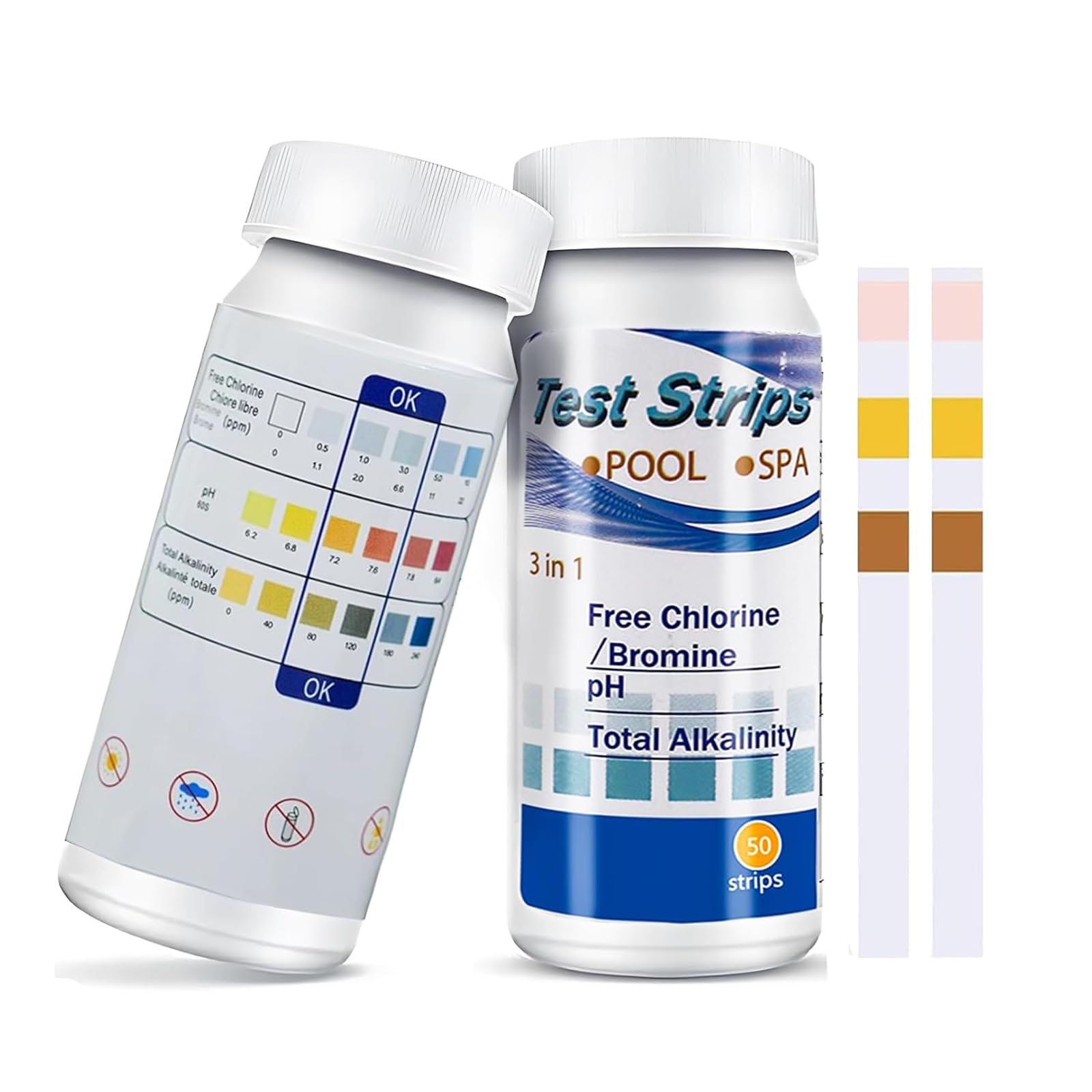 100 Pcs Hot Tub Test Strips 3 in 1, Pool Clearwater Test Strips for ph Chlorine Ketone Bromine Tests Strip, Swimming Pools Clear Wate Dip & Lazy Spa Total Alkalinity Accurate Testing Accessories Kit