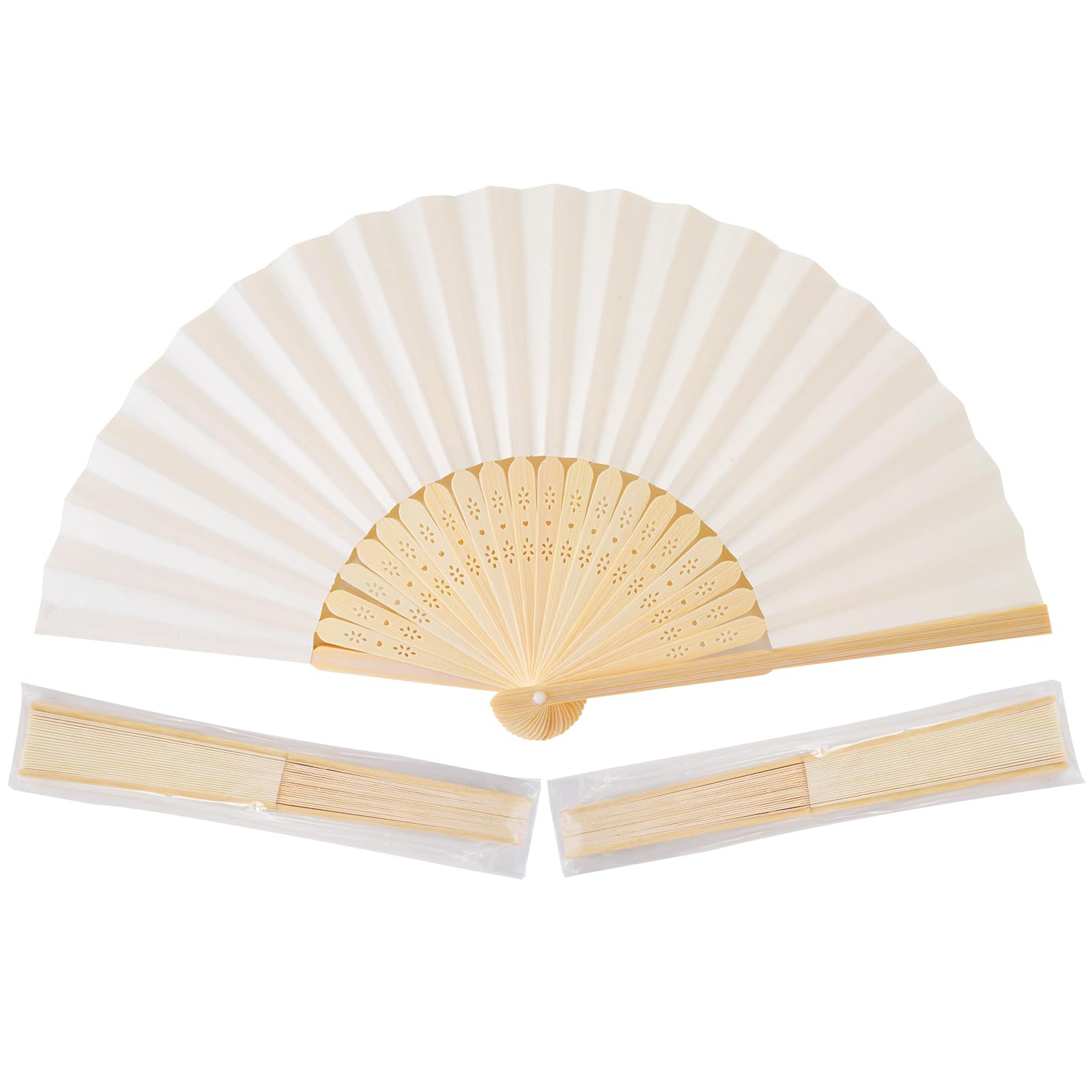 Photo 1 of Sepwedd 50pcs Cream-Coloured Paper Hand Fan Bamboo Folding, Handheld Paper Fan for Wedding Party and Home Decoration
