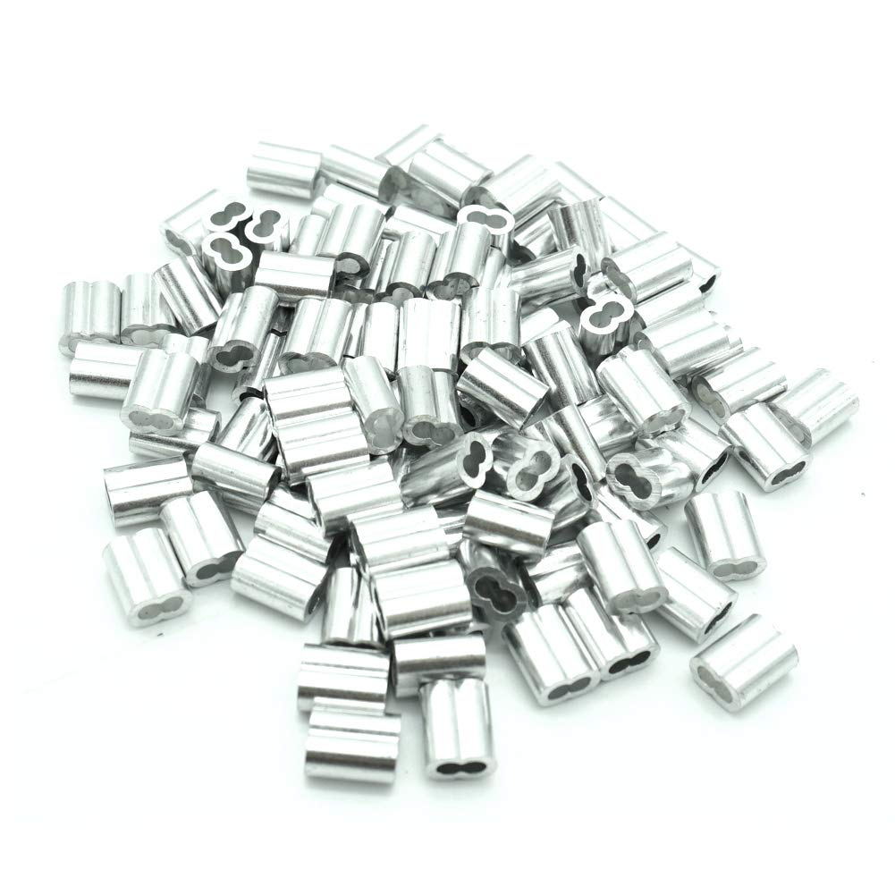 100pcs 1.5mm Aluminum Double Ferrules Sleeves Crimping Loop Sleeve for Wire Cable Rope Hanging