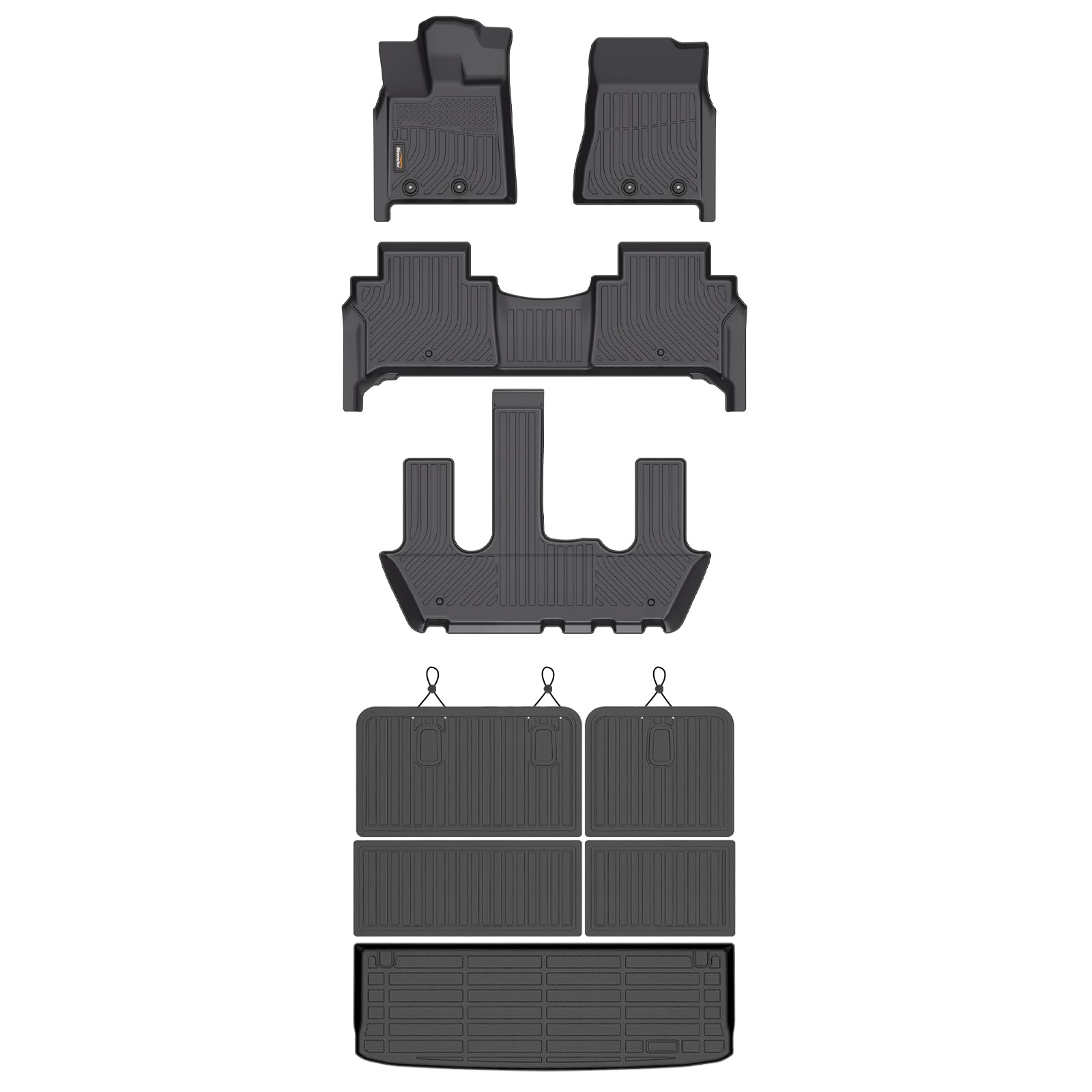 Binmotor-Floor Mats & Cargo Liner for Nissan Armada/Infiniti QX80 2025 2026,Bucket Seat (7 Seats),TPE All Weather Car Mats for Nissan Armada Accessories Floor Liners Rubber Trunk Mat Image