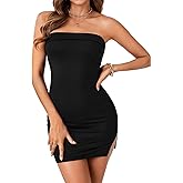 LYANER Women's Sexy Strapless Split Slit Sleeveless Club Cocktail Party Bodycon Tube Short Mini Dress