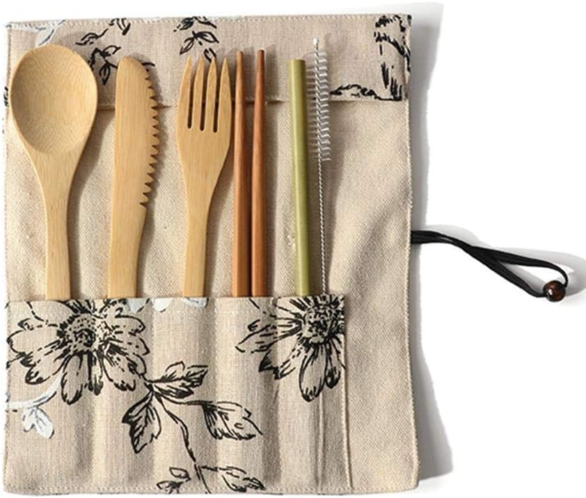 Star Eleven 7 7 Piece Creative Portable Reusable Bamboo Utensils Cutlery Travel Eco-Friendly Fork Spoon Set Student Travel Camping Flatware Set