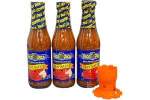 (Pack 3) Pico Pica Hot Sauce 7oz | Bundle with With Bottle Holder Upside Down | Caps Dispenser Drop | Flip It Cap Lids Design By NROMBOX| Made In Usa.