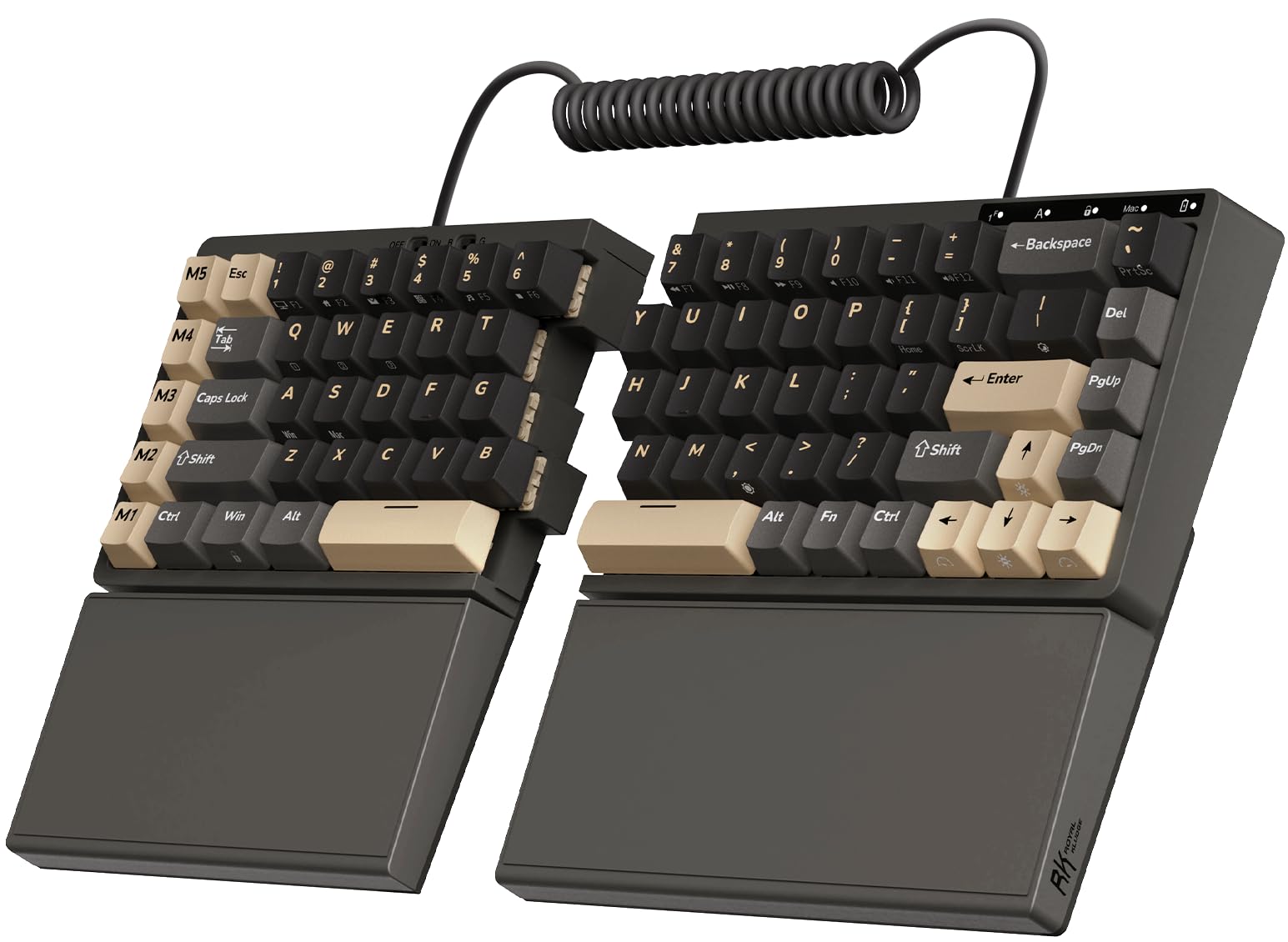 RK ROYAL KLUDGE RKS70 Ergonomic Split Keyboard, Wireless RGB Mechanical Keyboard with Bluetooth/2.4GHz/Wired, 75% Hot Swappable Gaming Keyboards with Fixed Wrist Rest, Pre-lubed Linear Creamy Switches
