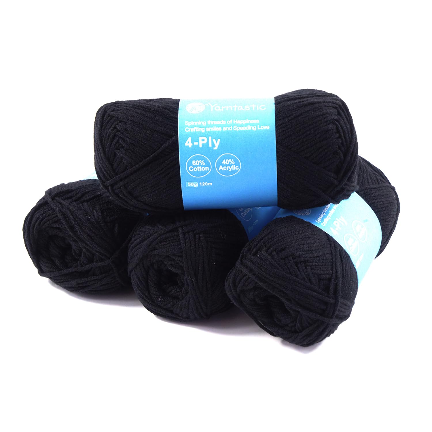 Yarntastic 50g x 4 Balls in a Pack, 4 Ply Yarn, 16 Wraps per inch (About 2.5cm), 60% Cotton 40% Acrylic Blended, 43 Colour Choices; for Knitting, Crochet, Amigurumi, Baby Blanket, Clothing and Others