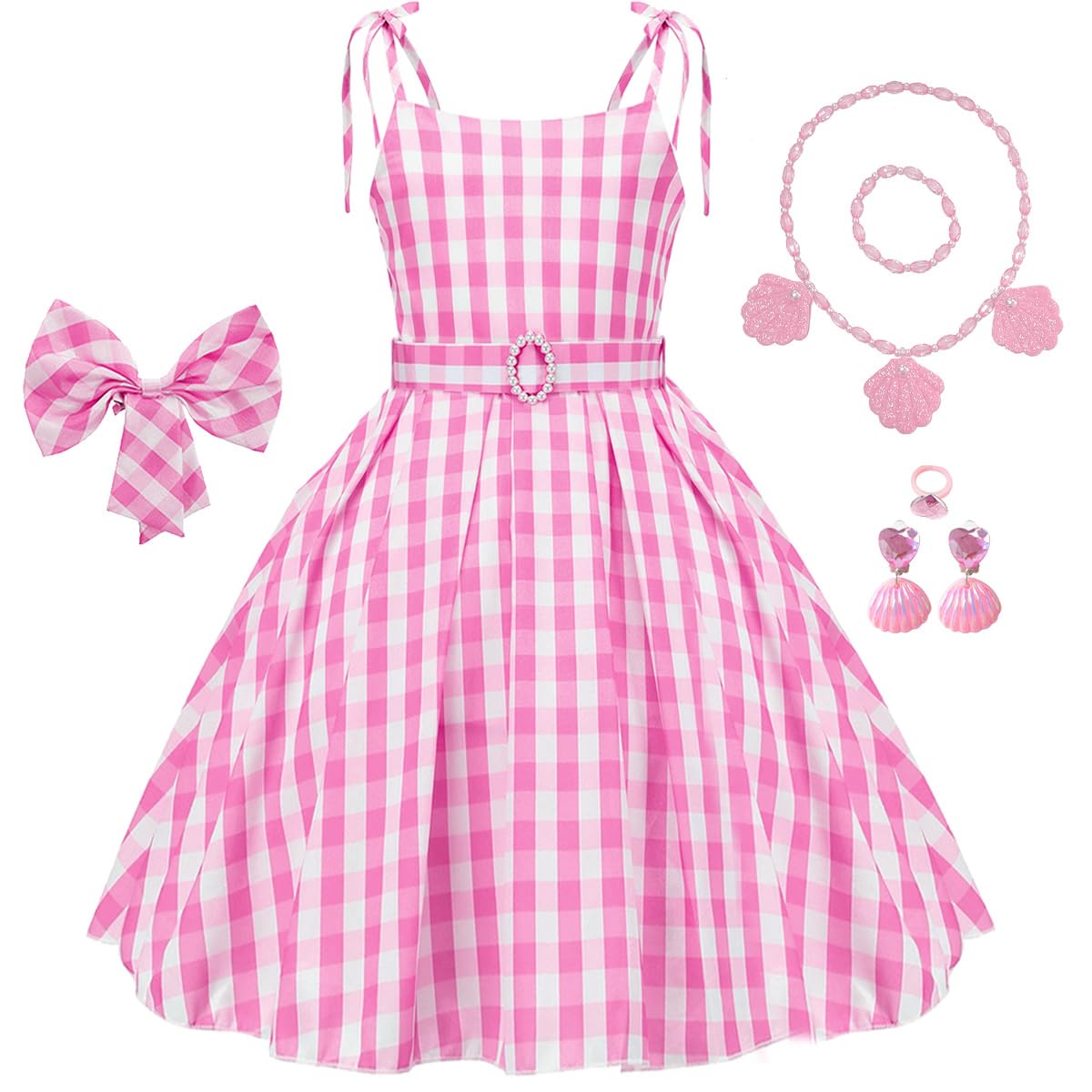 Photo 1 of iTVTi Girls Pink Gingham Costume Dress Movie Cosplay Dress up Kids Birthday Party Halloween Outfits with Accessories, 3-4 Years (Tag 100)