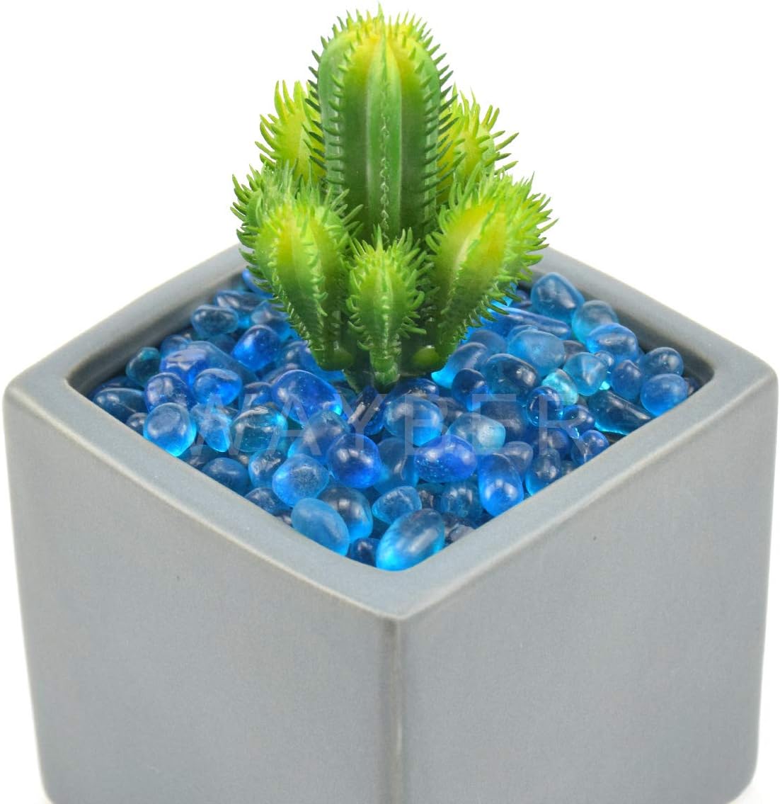 WAYBER Glass Stones, 1Lb/460g Irregular Sea Glass Pebbles Non-Toxic Artificial Crystal Gemstones for Aquarium Turtle Tank Vase Filler Terrarium Flowerpot Decoration, Lake Blue: Home & Kitchen