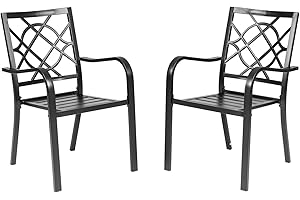 Incbruce 300lbs Patio Chairs Set of 2 Outdoor Dining Chairs, Metal Frame Stackable Patio Dining Chairs, Wrought Iron Black Outdoor Chairs with Armrest for Garden, Poolside, Backyard