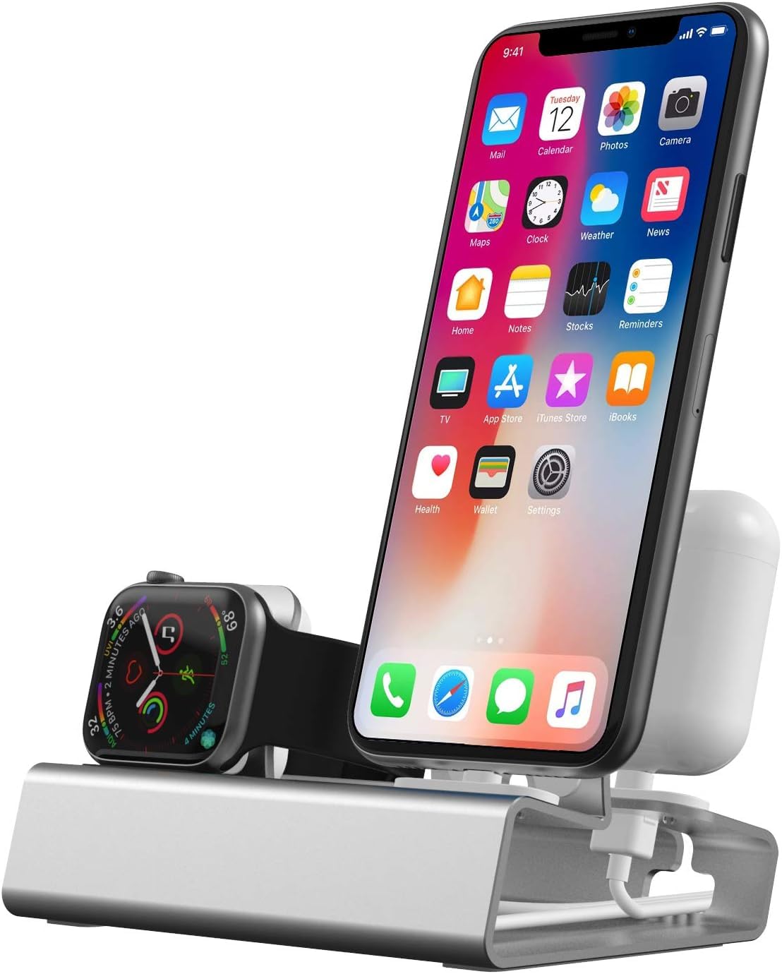 Charger Stand for Apple Watch, 3 in 1 Charging Station for Apple Devices iPhone Airpods, Aluminum iWatch Holder Charging Dock for Apple Watch Series 8/SE2/7/SE/6/5/4/3/2/1 Supports Nightstand Mode