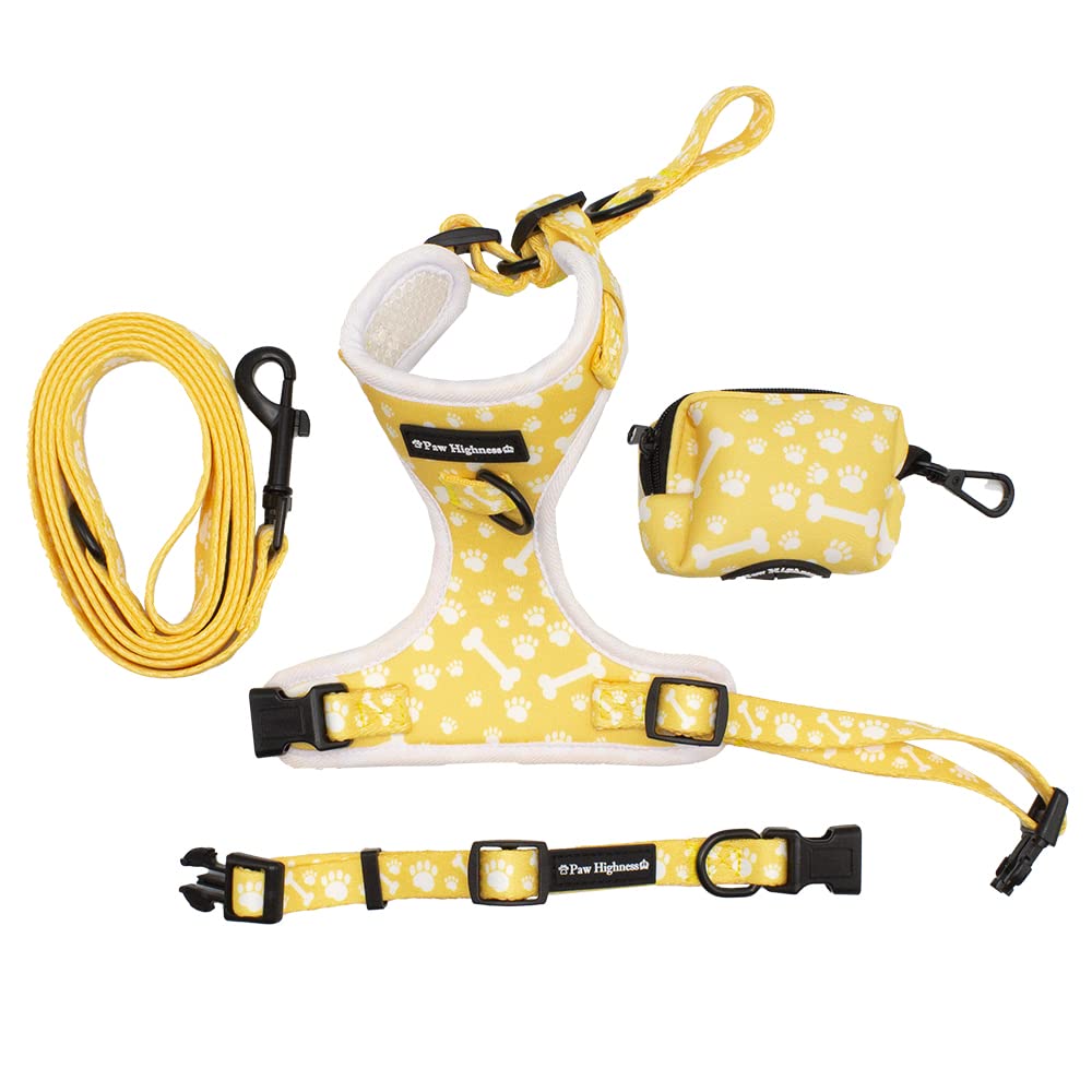 Paw Highness Dog Walking Harness, Collar, Leash & Poo Bag Holder Set in Paw and Bone Large