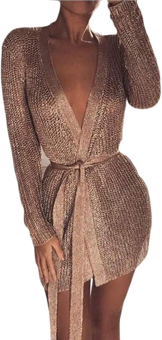 metallic cardigan dress