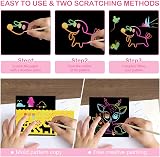 Vicloon Rainbow Scratch Art 50Pcs Notes with 4 Stencils 5 Stylus 8.5x8.5CM view 3