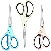 LIVINGO 8" Scissors All Purpose 3 Pack for Office | Titanium Coated, Heavy Duty Shears, Comfort Handles, Fabric Cardboard Packaging Cutting, Home School Crafts
