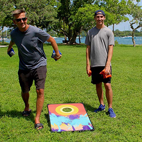 Driveway Games Tropical Beach Cornhole Set. Tailgate Corn Toss Boards & Bean Bags, red Blue