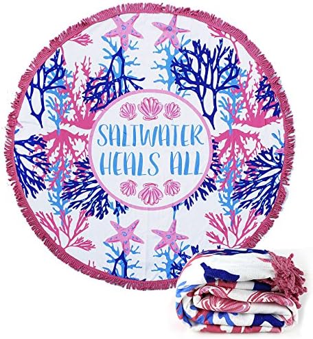 Beach Towel Round Roundie Tropical Theme Beach Blankets Large Soft Yoga Picnic Mat Thick Terry Tapestry With Colorful Fringe Tassels (Tropical 8)