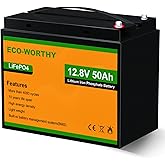 ECO-WORTHY 12V 50Ah LiFePO4 Lithium Battery, Low Temp Protection, Deep Cycle Rechargeable Battery with Built-in BMS, Up to 15