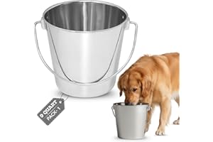 AASPIRE PETS 9 quart Heavy Duty Stainless Steel Round Bucket with Handle | 2.25 gal Sturdy Food & Water Bowl for XL Dog Goat sheep Horse & Livestock | Fits kennel Crate Farm | Hanging Utility Pet Pail