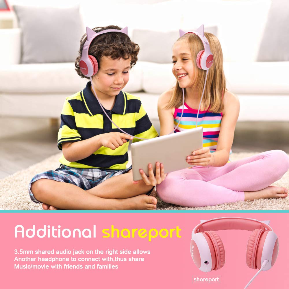 headphones for kids Over Ear, Lobkin Wired Headphones With Music Audio Share Port For Children,Foldable On Ear Headphones Volume Limited Protecting Hearing,For Iphone, All Android Smartphones, Pc