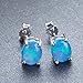 RongXing Jewelry 2016 New Cute 925 Women and Girls Oval Blue Opal Silver Stud Earring(8.5mm6.5mm)