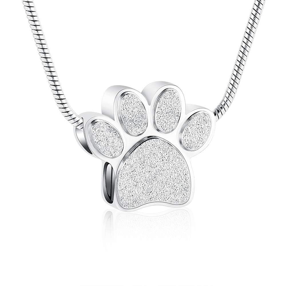 Pet Urns For Dogs/Cats - Pet Urn - Pet Ashes Necklace - Paw Print Urn Necklace with Mini Keepsake Urn Memorial Ash Jewelry