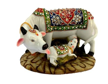 Ganpati Moorti Art Handicraftgiftgallery Decorative Marble dust /Polyresin Cow and Calf Big Statue/Idol, 6-inch(Multicolour)