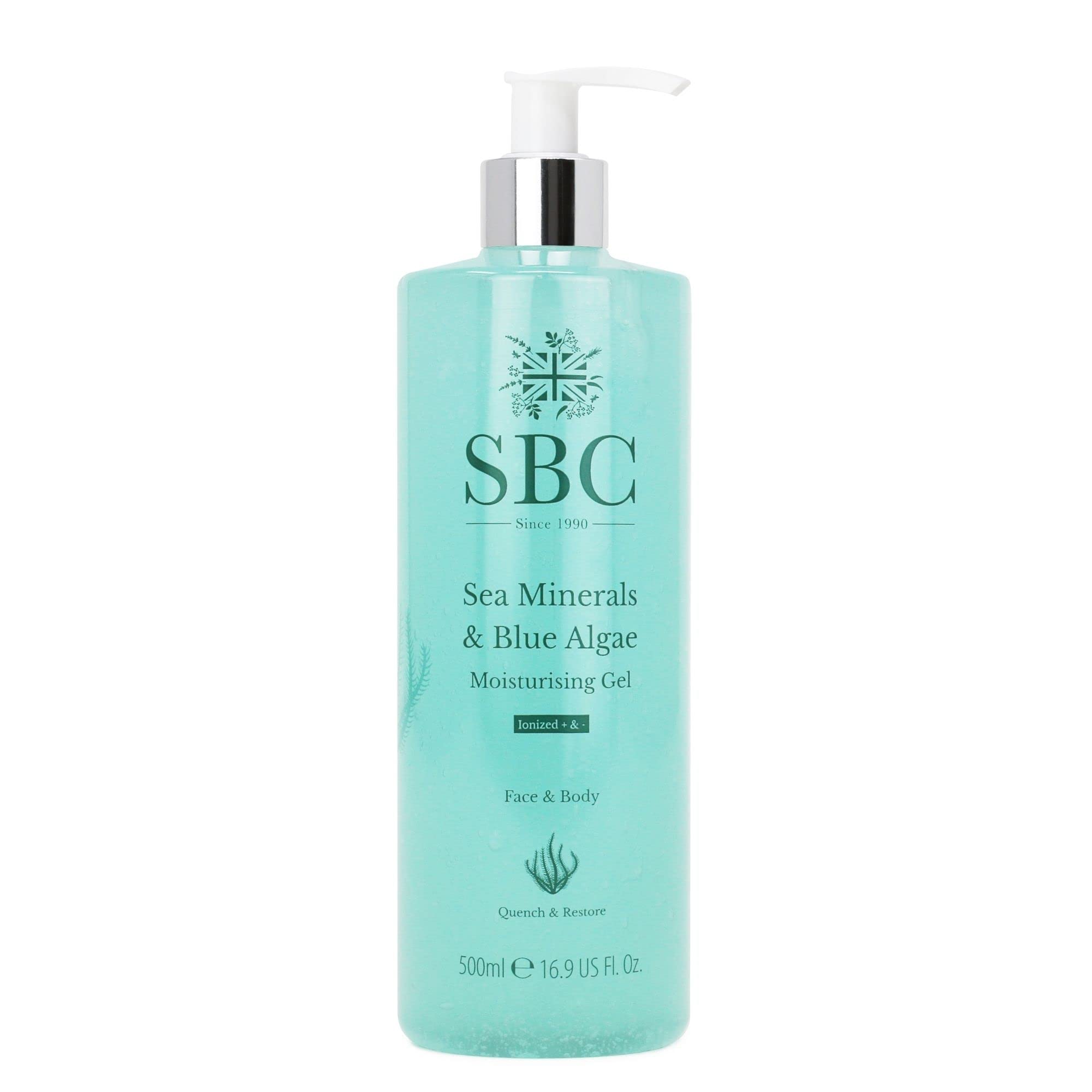 SBC Skincare Sea Minerals & Blue Algae Moisturising Gel - 500ml | Hydrating Face And Body Lotion | Face Moisturiser With Hyaluronic Acid | Vegan Friendly Skincare For Men And Women