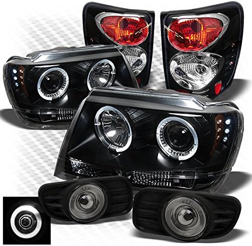 Xtune for 1999-2004 Jeep Grand Cherokee Black Halo Projector Headlights + Tail Lights + Halo Projector Fog Lights 2000 2001 02