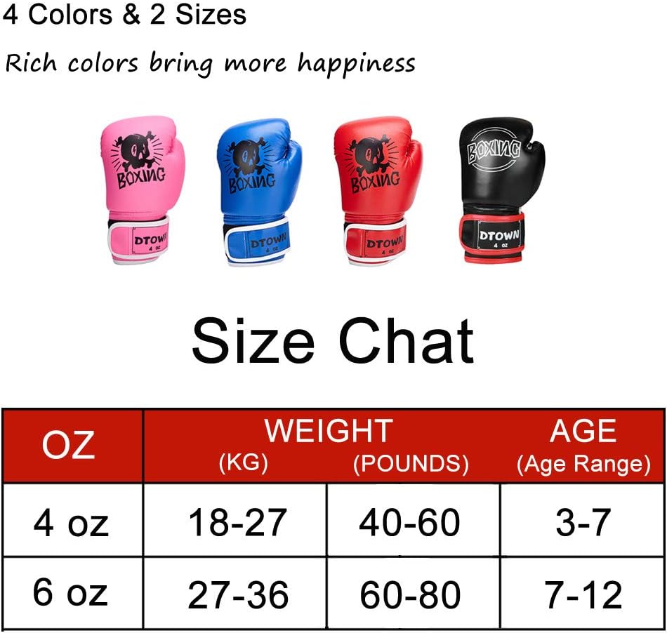 Dtown Kids Boxing Gloves 4oz 6oz Training Gloves for Toddler and Youth Age 3 to 11 Years PU Leather : Sports & Outdoors