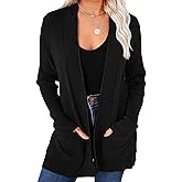 MEROKEETY Women's Fall Winter Cardigan Sweaters Lightweight Open Front Waffle Knit Sweaters with Pockets