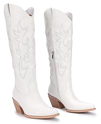 Pasuot Wide Calf Boots for Women - White Cowboy