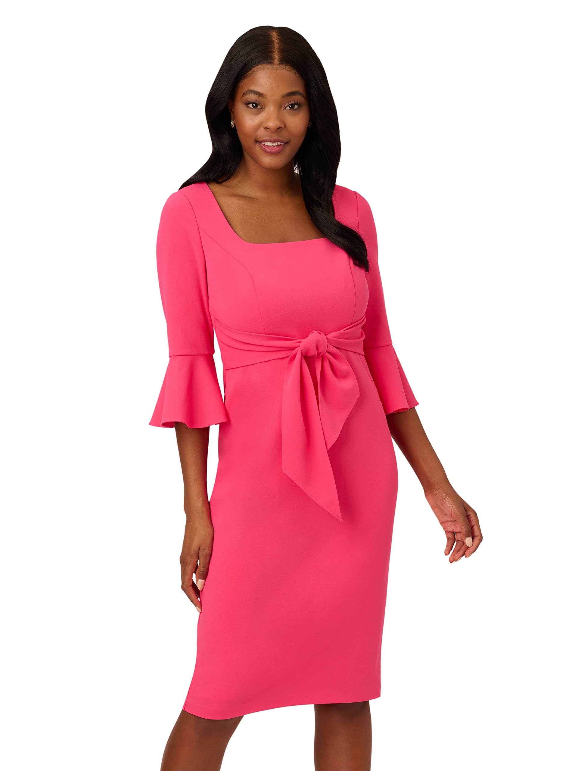 Adrianna Papell Women's Bell Sleeve Tie Front Dress, Camellia, 16