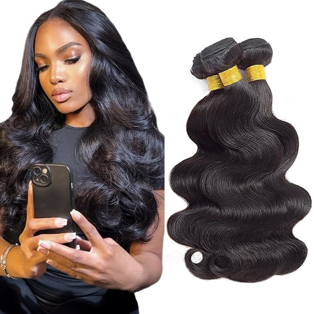 Photo 1 of 24 26 28 inch Human Hair Bundle Natural Black Body Wave Bundles 100% Unprocessed Brazilian Virgin Hair 3 Bundles 150g #1b Color Natural Black