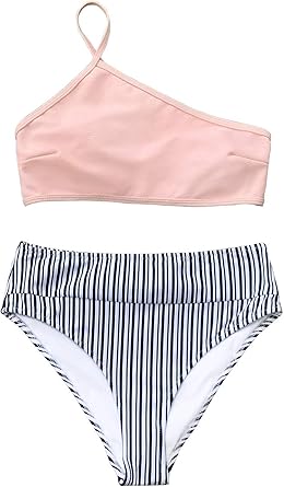 pink striped high waisted bikini