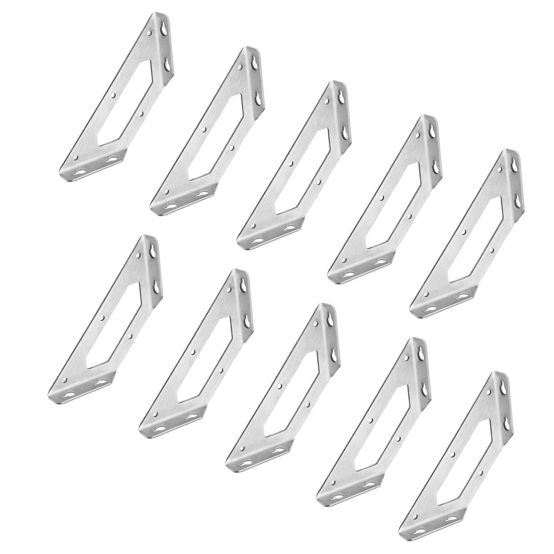 LIKERAINY Corner Braces Joints 100x100mm Right Angle Brackets Fastener Stainless Steel Plates Triangular Shape Furniture Shelf Support Connectors 10 Pieces — image 1