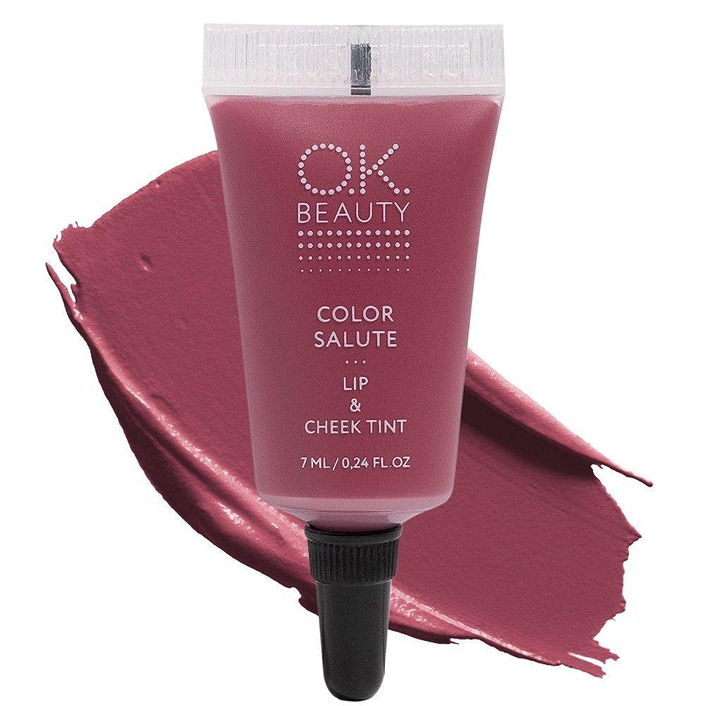 OK Beauty Color Salute Lip & Cheek Tint โ Long Lasting Lip Stain & Liquid Blush in 9 Trendy Colors For Cheeks, Lips and Eyelids Makeup - Valkyrie (Burgundy Plum)