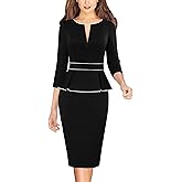 VFSHOW Womens Wear to Work Front Zipper V Neck Peplum Business Office Church Flattering Pencil Sheath Dress