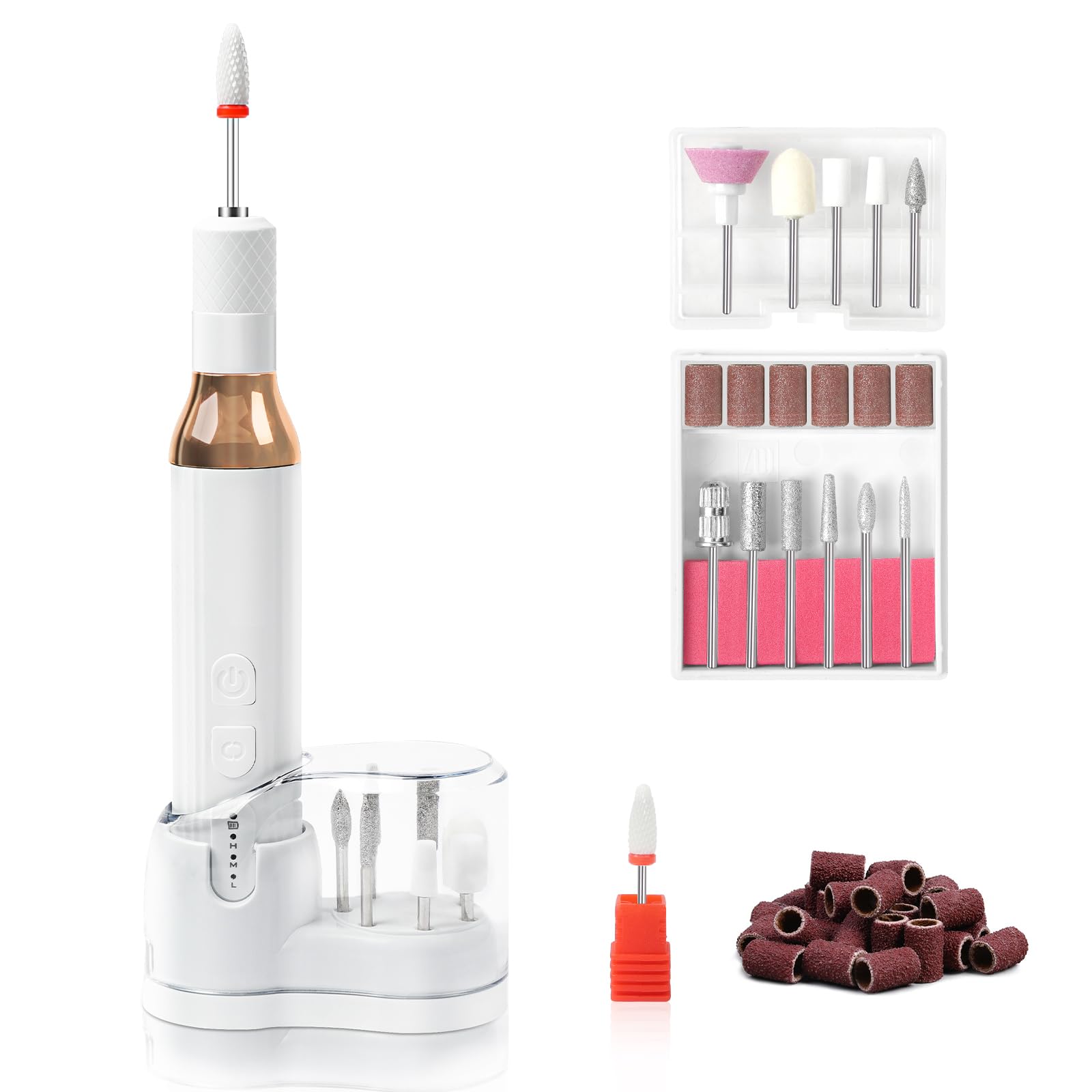 Adiwo Electric Nail Files, 12 in 1 Wireless Electric Nail File, Electric Nail Drill for Acrylic Nail Gel, 3 Adjustable Speed Electric File for Nail, Cordless Nail Drill Rechargeable for Beginner Women