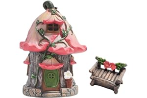 Exasinine 2Pcs Fairy Garden Decor House Kit Fairy House Exquisite Resin Garden Cottage Figurines for Fairy Garden Miniature Moss Landscape DIY Ornament Accessories Home Décor