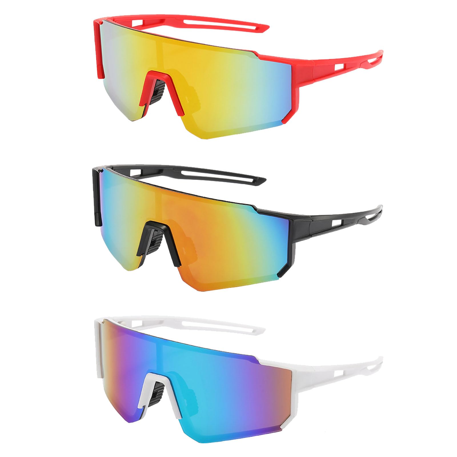 AYNKH 3 Pcs Cycling Glasses - Windproof Sports Eyewear for Outdoor Activities Like Cycling and Fishing (Black, Red, White)