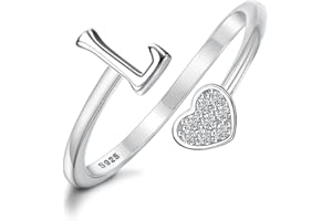 MILACOLATO 925 Sterling Silver Heart Initial Rings for Women Girls 18K Gold Plated Initial Heart Stackable Rings Adjustable Initial Rings for Teen Girls Cute Heart Alphabet Letter Rings Valentine's Day Jewelry Gifts