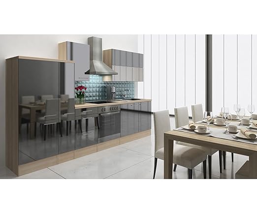 respekta Premium Instalación de Cocina Cocina 310 cm Acacia Negro ...