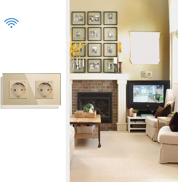 BSEED Doble Enchufe de Pared WiFiSchuko Enchufe inteligente Compatible con Alexa y Google HomeControl de APP y Funcin de Temporizadorproteccin de contacto16A Enchufe de Pared Oro