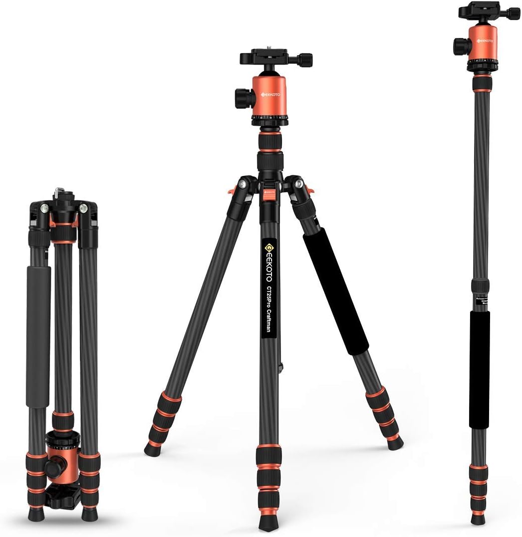 Geekoto 79 inches Carbon Fiber Camera Tripod Monopod with 360 Degree Ball Head,1/4 inch Quick Shoe Plate,Bag for DSLR Camera,Professional Tripod,Load up to 26.5 pounds(CT25Pro).