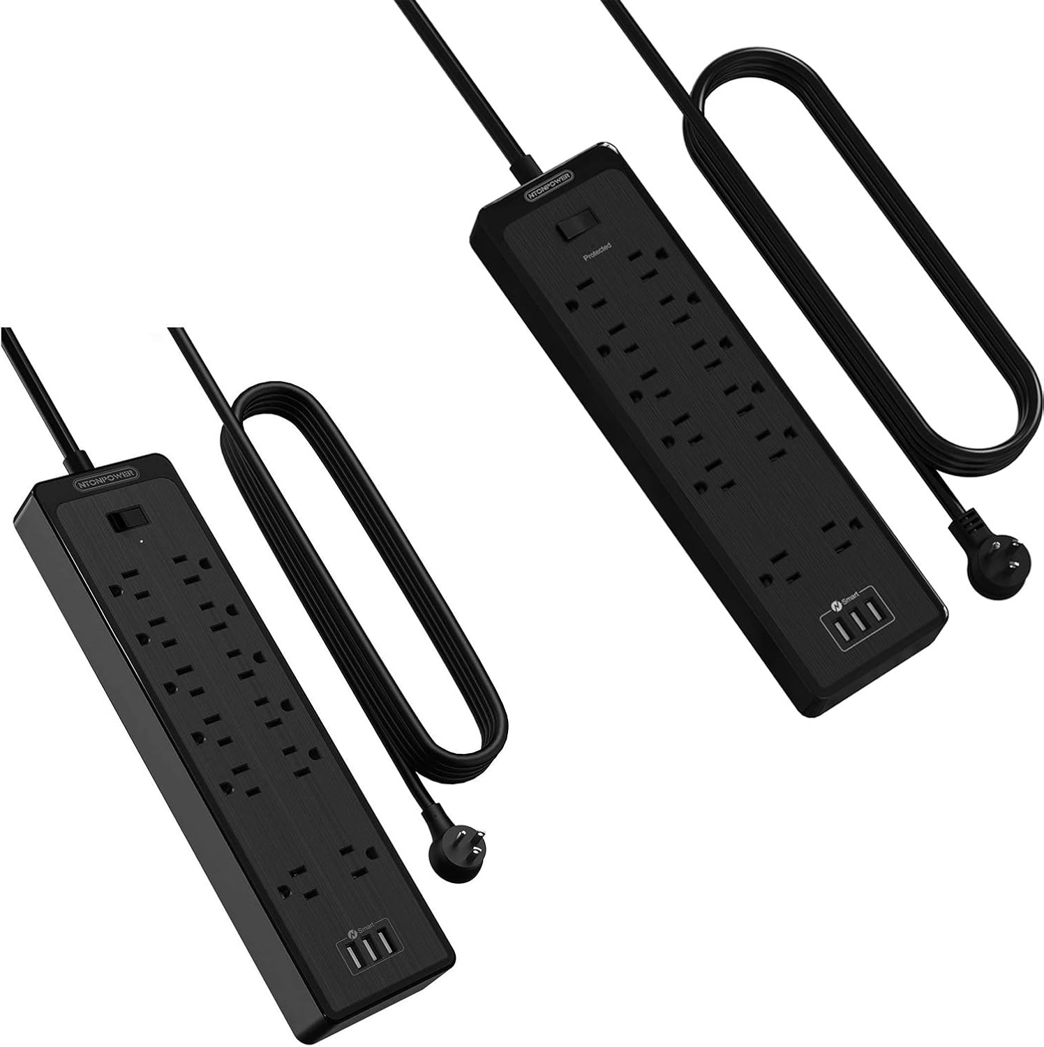 10 Ft Power Strip Surge Protector, NTONPOWER Flat Plug with