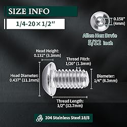 1/4-20 x 1/2" Button Head Socket Cap Bolts