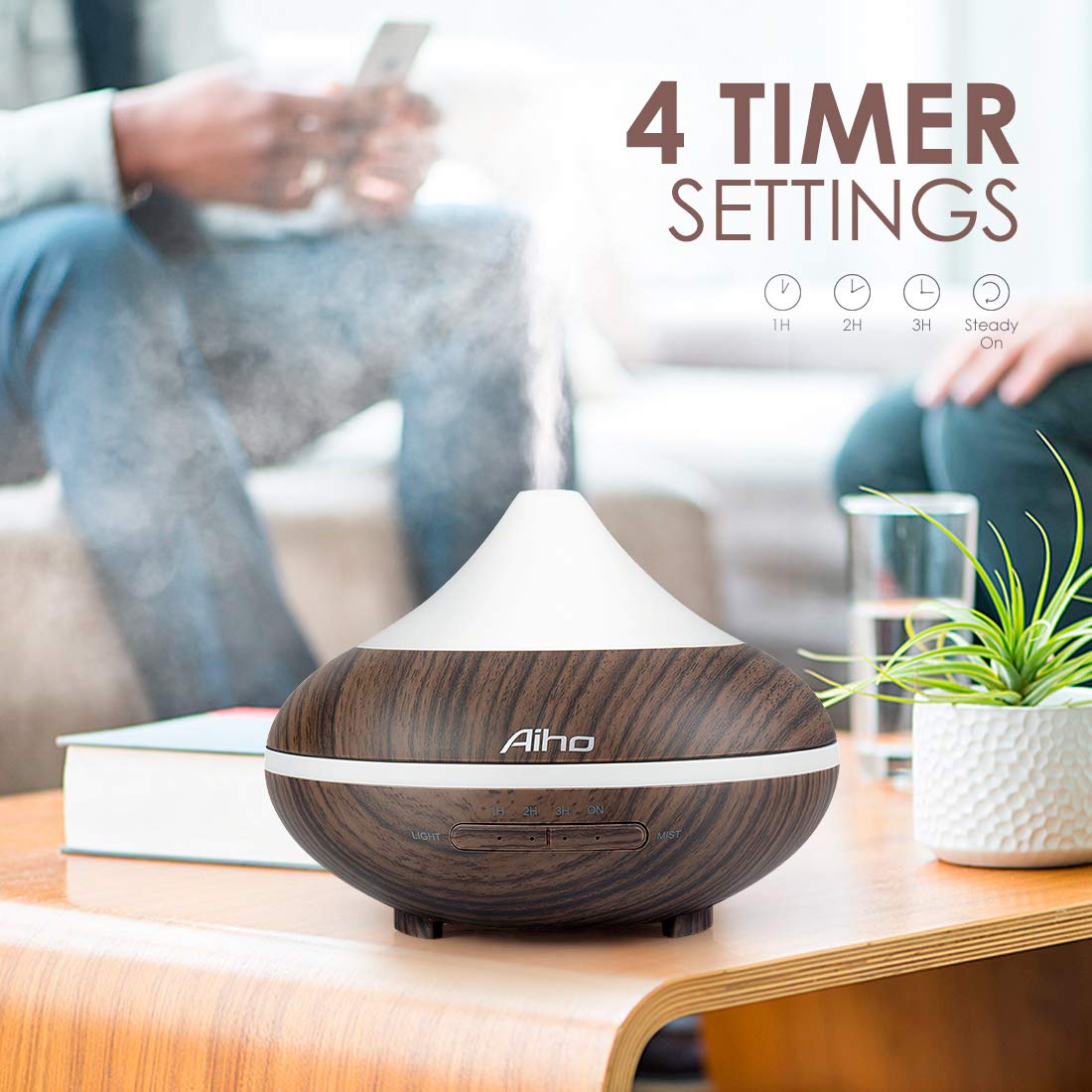 Aiho Aromatherapy Essential Oil Diffuser 200ML 5-IN-1 Cool Mist Mini Ultrasonic Humidifier With 7 Color Changing Lamps 4 Timer Settings and Waterless Auto Shut-Off